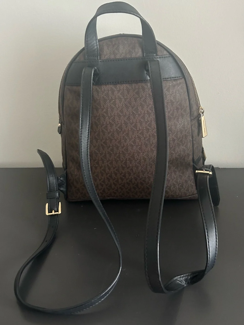 Michael Kors Jaycee Brown MK Signature Backpack Gold Hardware Travel Bookbag